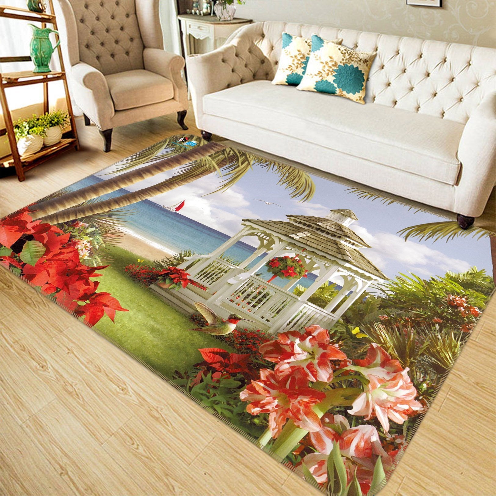3D Pavilion Coconut Tree 742 Non Slip Rug Mat Mat AJ Creativity Home