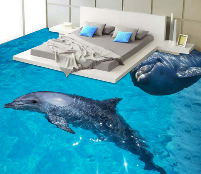 3D Grey Dolphin 386 Floor Mural Wallpaper Murals Rug & Mat Print Epoxy waterproof bath floor
