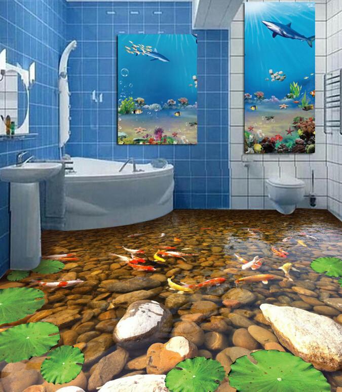 3D Golden Fishes Floor Mural Wallpaper AJ Wallpaper 2