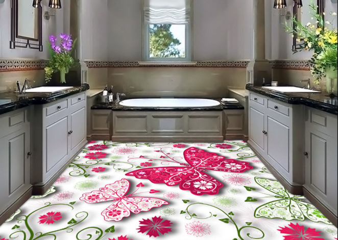3D Pink Green Butterfly 314 Floor Mural Wallpaper Murals Rug & Mat Print Epoxy waterproof bath floor