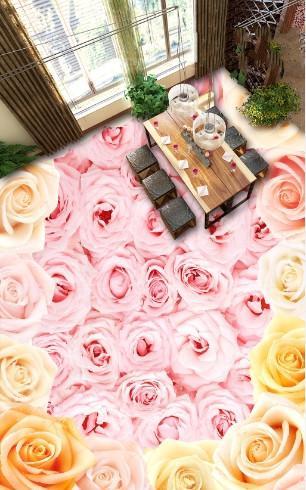 3D Romantic Pink Rose Floor Mural Wallpaper AJ Wallpaper 2