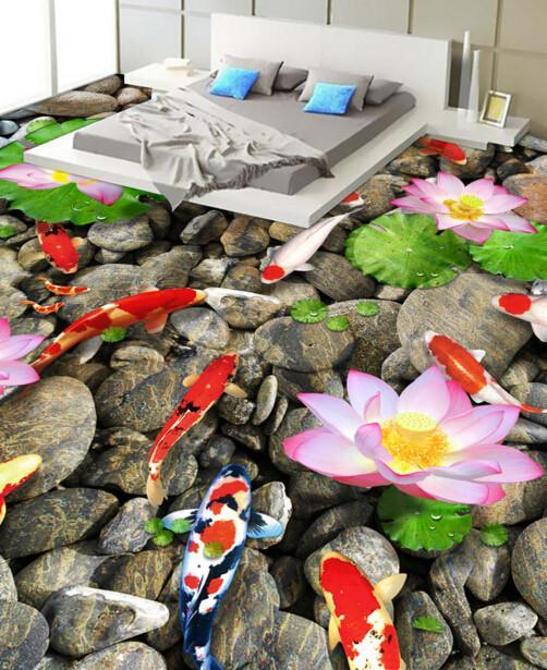 3D Fresh And Pure Lotus Floor Mural Wallpaper AJ Wallpaper 2
