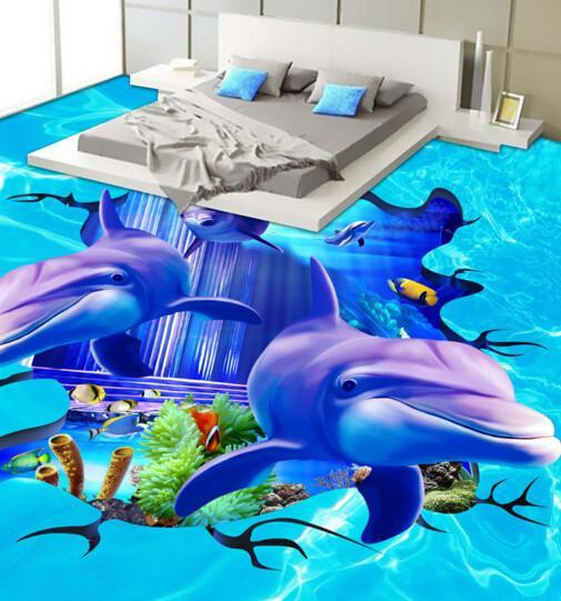 3D Ocean Dolphins Floor Mural Wallpaper AJ Wallpaper 2
