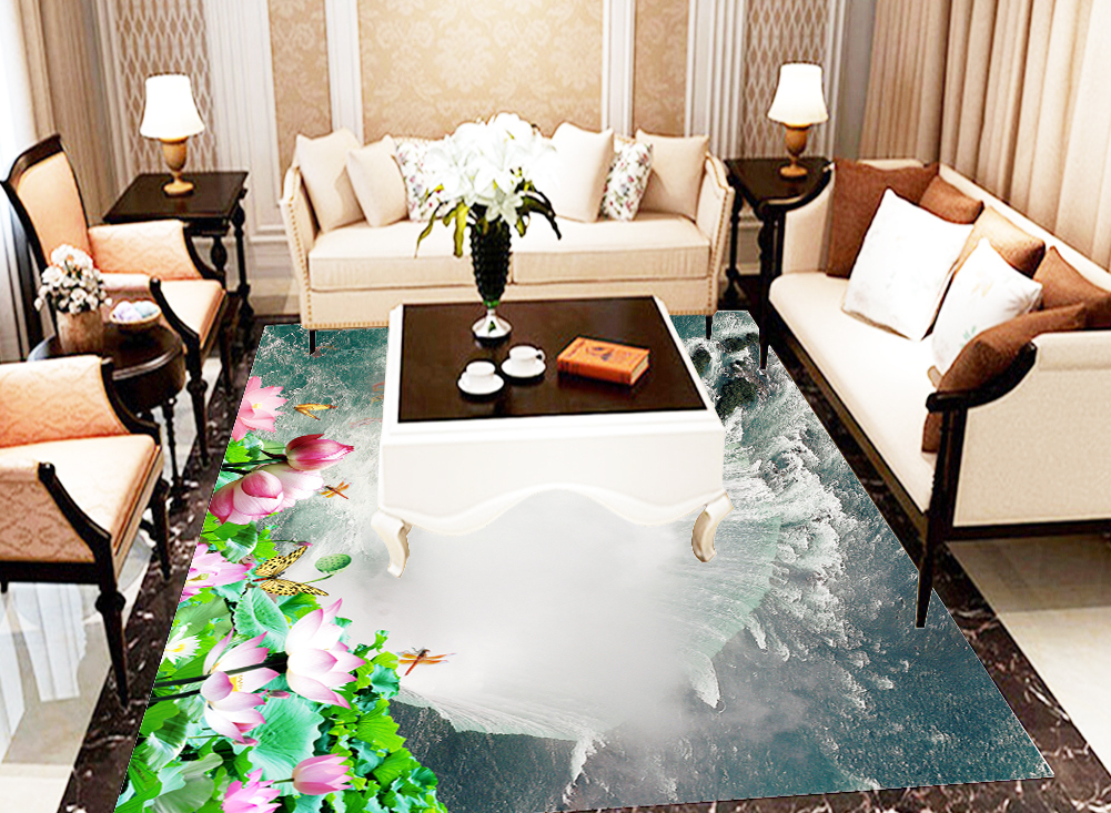 3D Lotus Waterfall 580 Floor Mural Wallpaper Murals Rug & Mat Print Epoxy waterproof bath floor