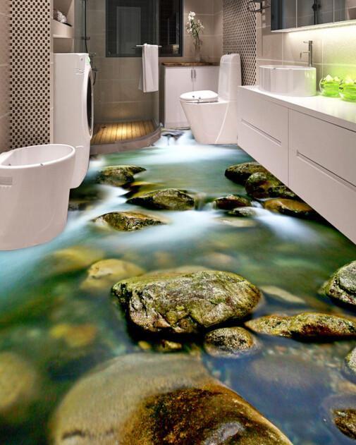 3D River Mossy Stones Floor Mural Wallpaper AJ Wallpaper 2