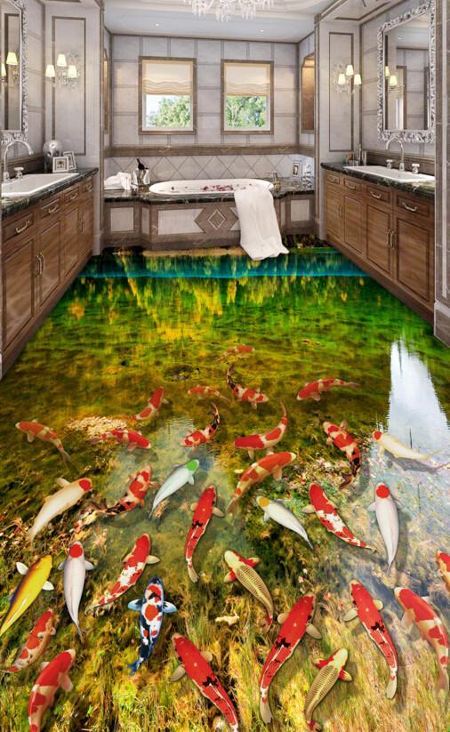 3D Swimming Goldfish Floor Mural Wallpaper AJ Wallpaper 2