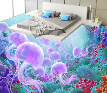 3D Jellyfish Group 346 Floor Mural Wallpaper AJ Wallpaper 2