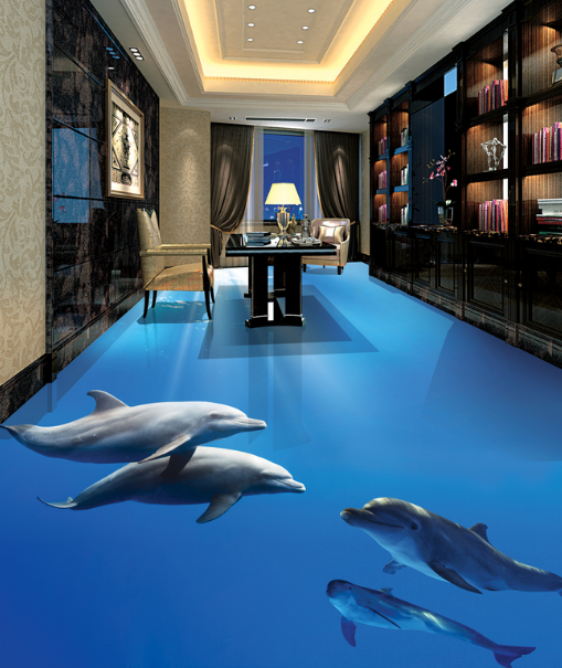 3D Smart Dolphins 077 Floor Mural Wallpaper AJ Wallpaper 2