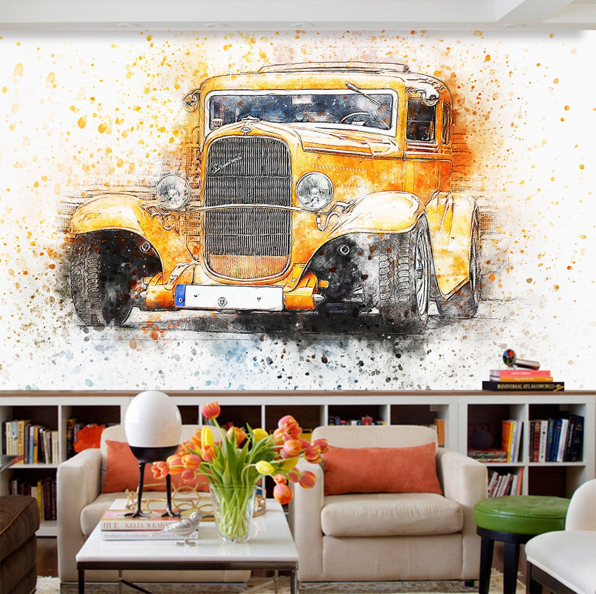 D Yellow Car 952 Vehicle Wall Murals Wallpaper AJ Wallpaper 2