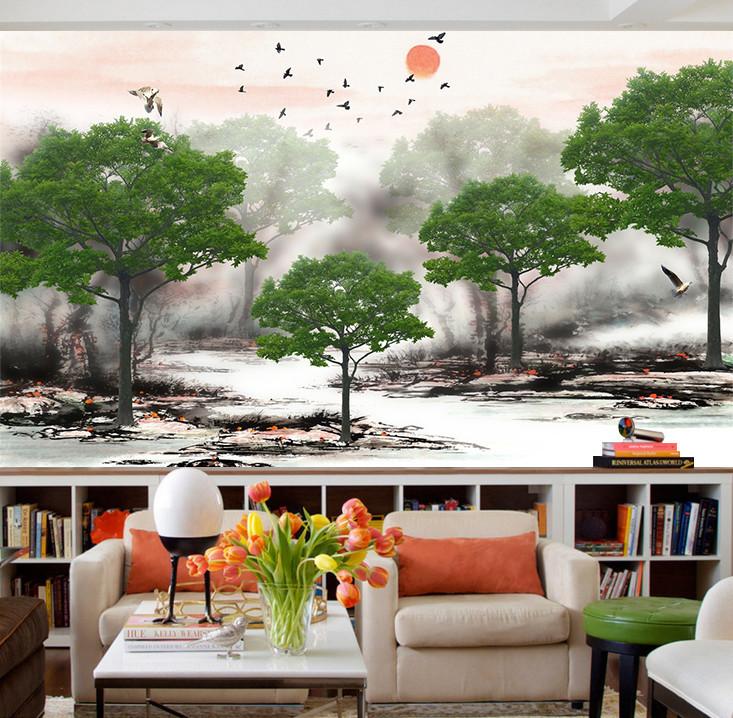 3D Sunrise Tree 988 Wallpaper AJ Wallpaper