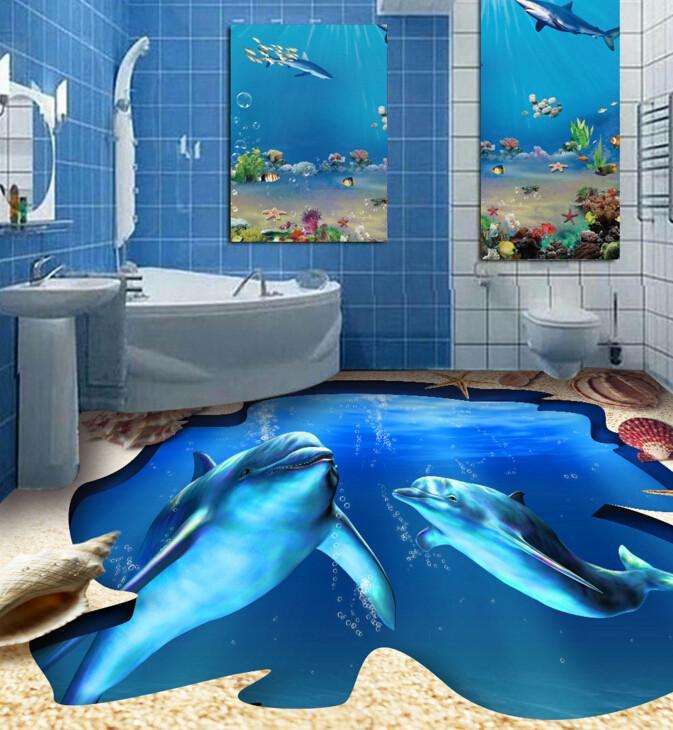 3D Pretty Dolphins Floor Mural Wallpaper AJ Wallpaper 2