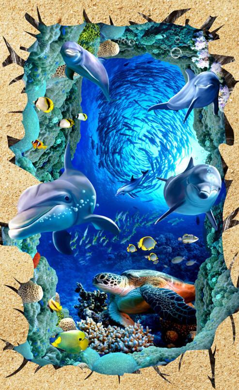 3D Beautiful Fish Group Floor Mural Wallpaper AJ Wallpaper 2