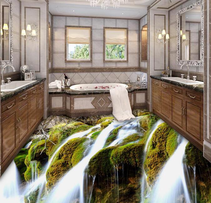 3D Moss And Waterfall Floor Mural Wallpaper AJ Wallpaper 2