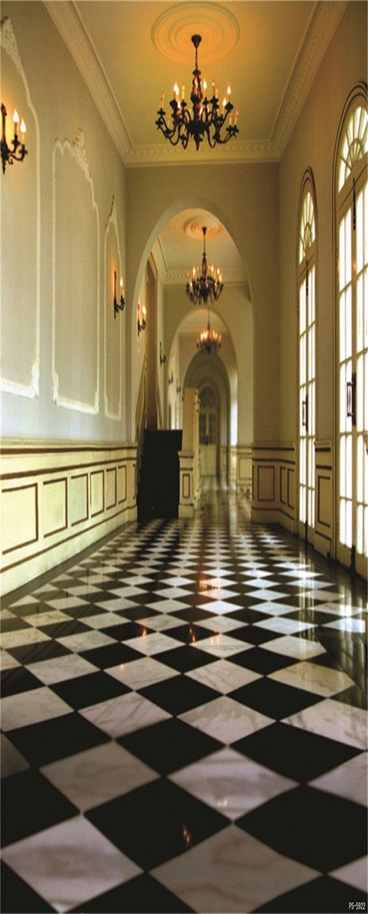 3D corridor lattice tile door mural Wallpaper AJ Wallpaper