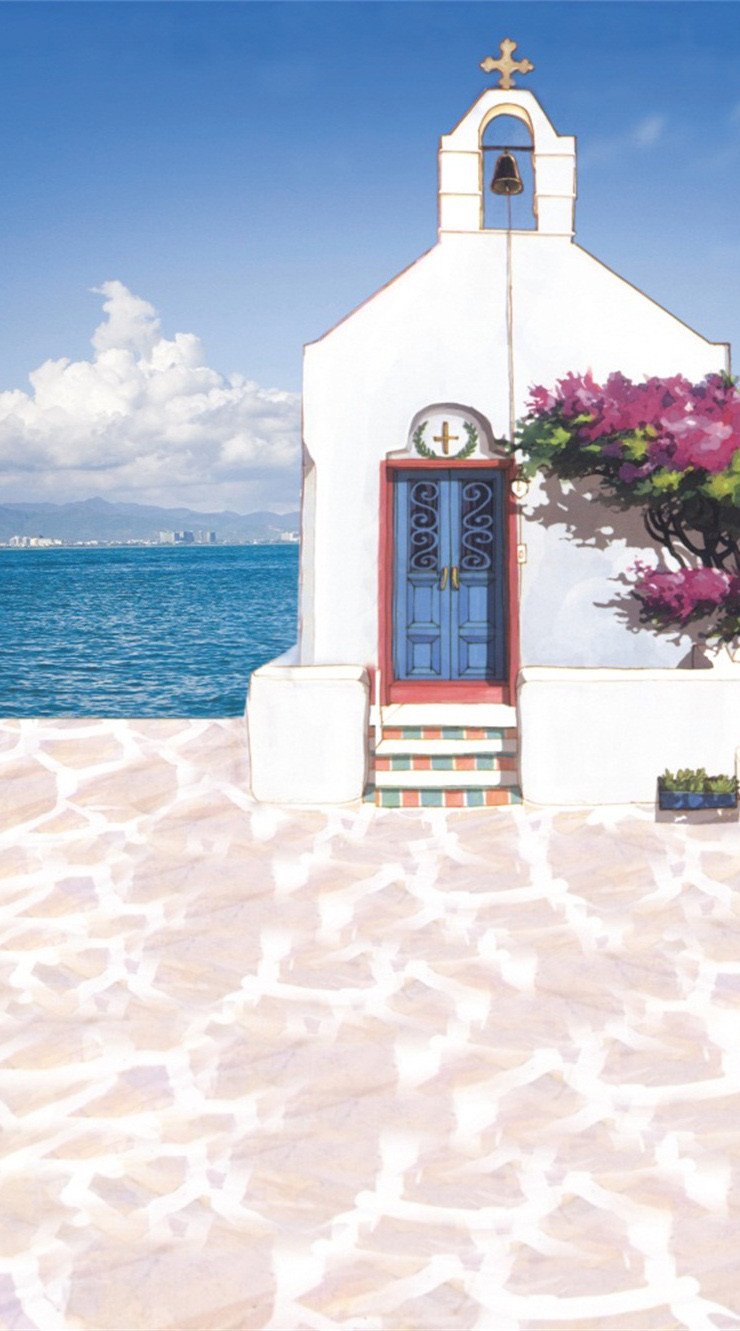 3D beside the sea white House door mural Wallpaper AJ Wallpaper