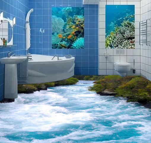 3D Waves 068 Floor Mural Wallpaper AJ Wallpaper 2