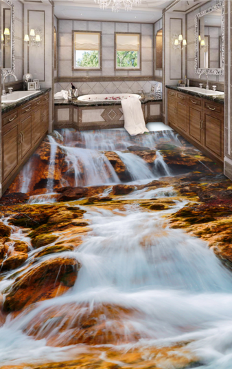 3D Gorgeous Waterfalls Floor Mural Wallpaper AJ Wallpaper 2