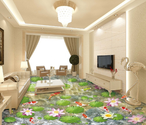 3D Lotus Pond 267 Floor Mural Wallpaper AJ Wallpaper 2