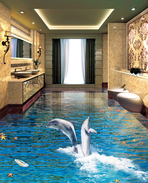 3D Dolphin Jumping 037 Floor Mural Wallpaper AJ Wallpaper 2