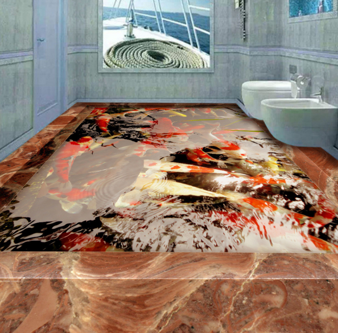 3D Goldfish Pond 171 Floor Mural Wallpaper AJ Wallpaper 2