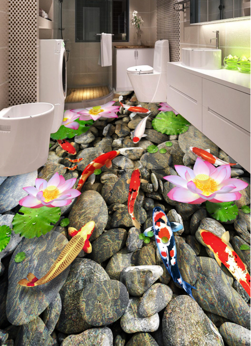 3D Fresh And Pure Lotus Floor Mural Wallpaper AJ Wallpaper 2