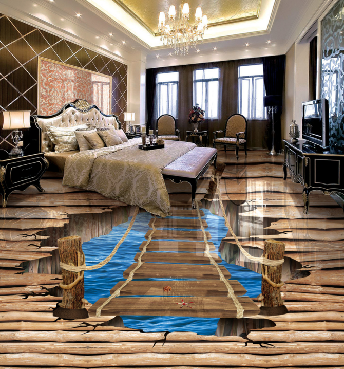 3D Little Creek Wooden Bridge 345 Floor Mural Wallpaper Murals Rug & Mat Print Epoxy waterproof bath floor
