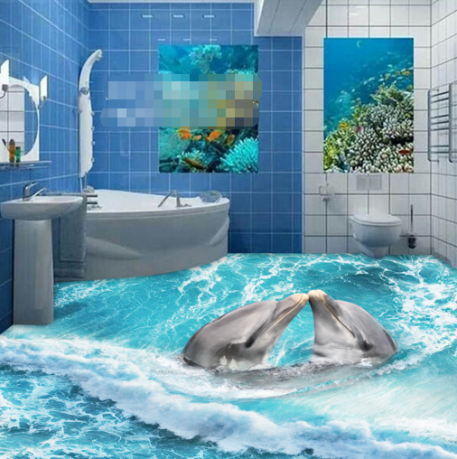 3D Kissing Dolphins Floor Mural Wallpaper AJ Wallpaper 2
