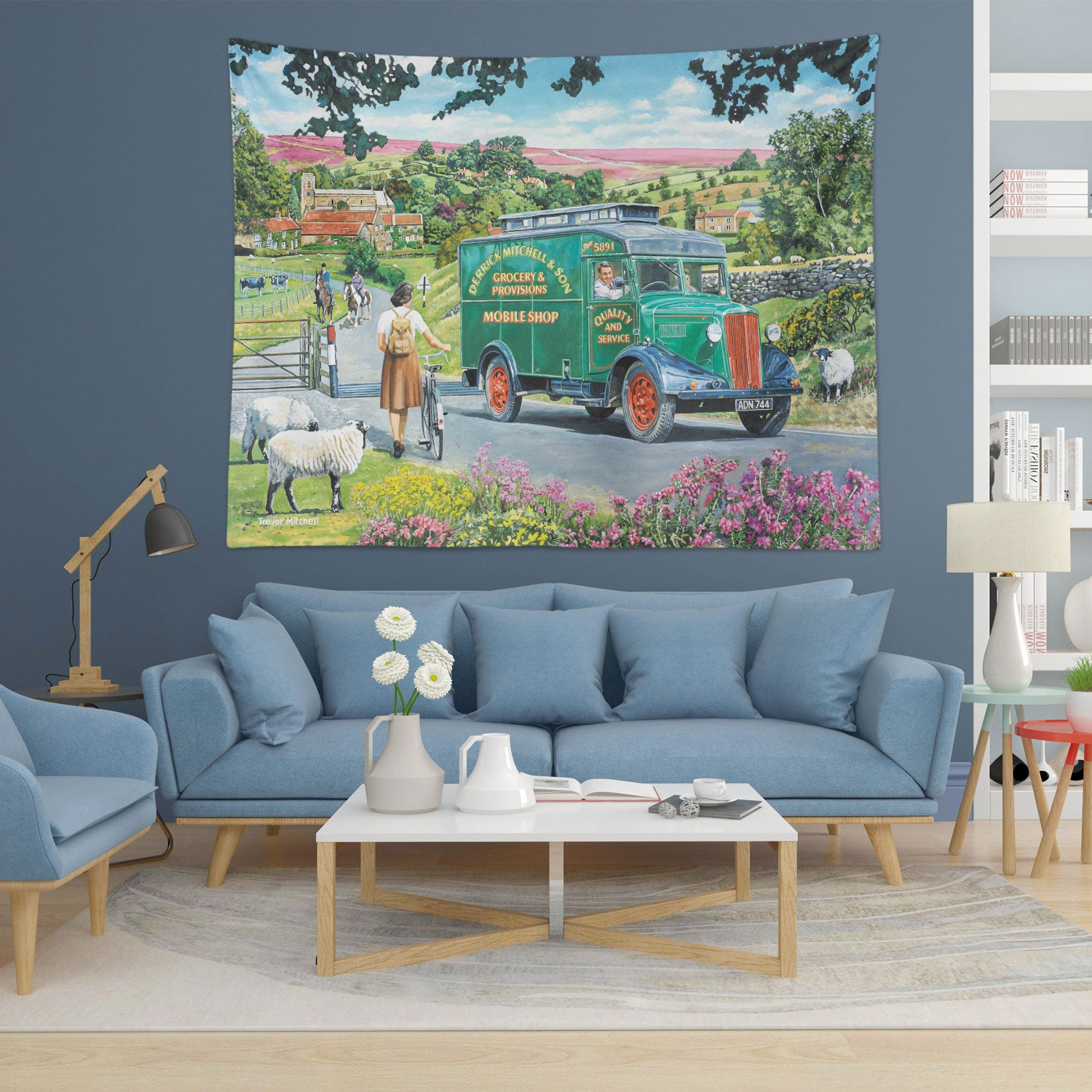 3D Sheep Flower Bush Grassland Car 11273 Trevor Mitchell Tapestry Hanging Cloth Hang