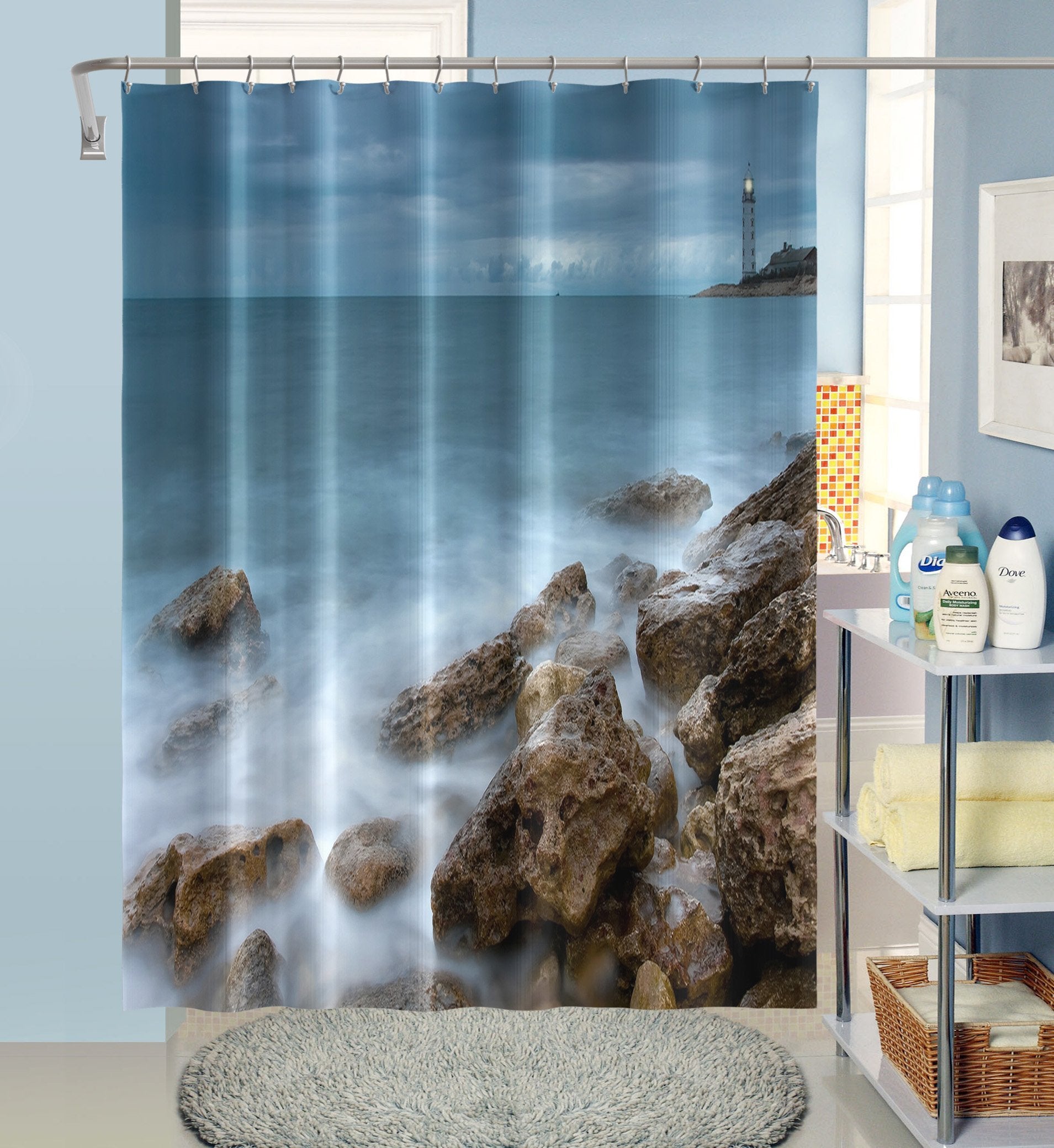 3D Seaside Stone 013 Shower Curtain 3D Shower Curtain AJ Creativity Home