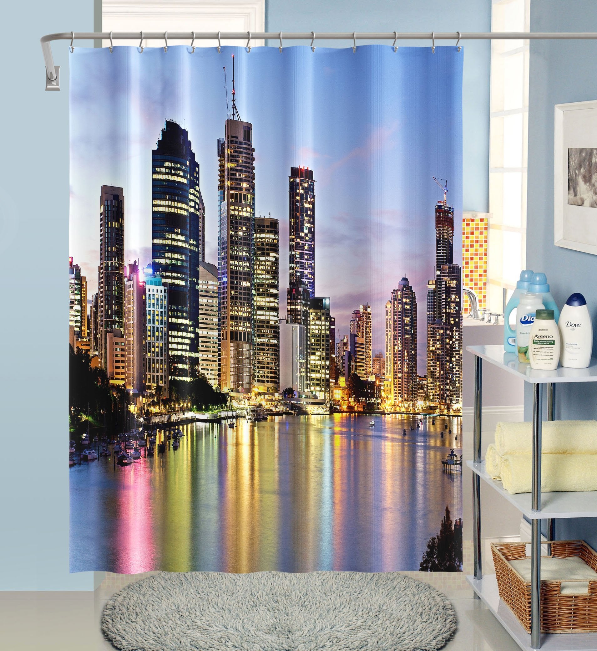 3D Night Building 004 Shower Curtain 3D Shower Curtain AJ Creativity Home