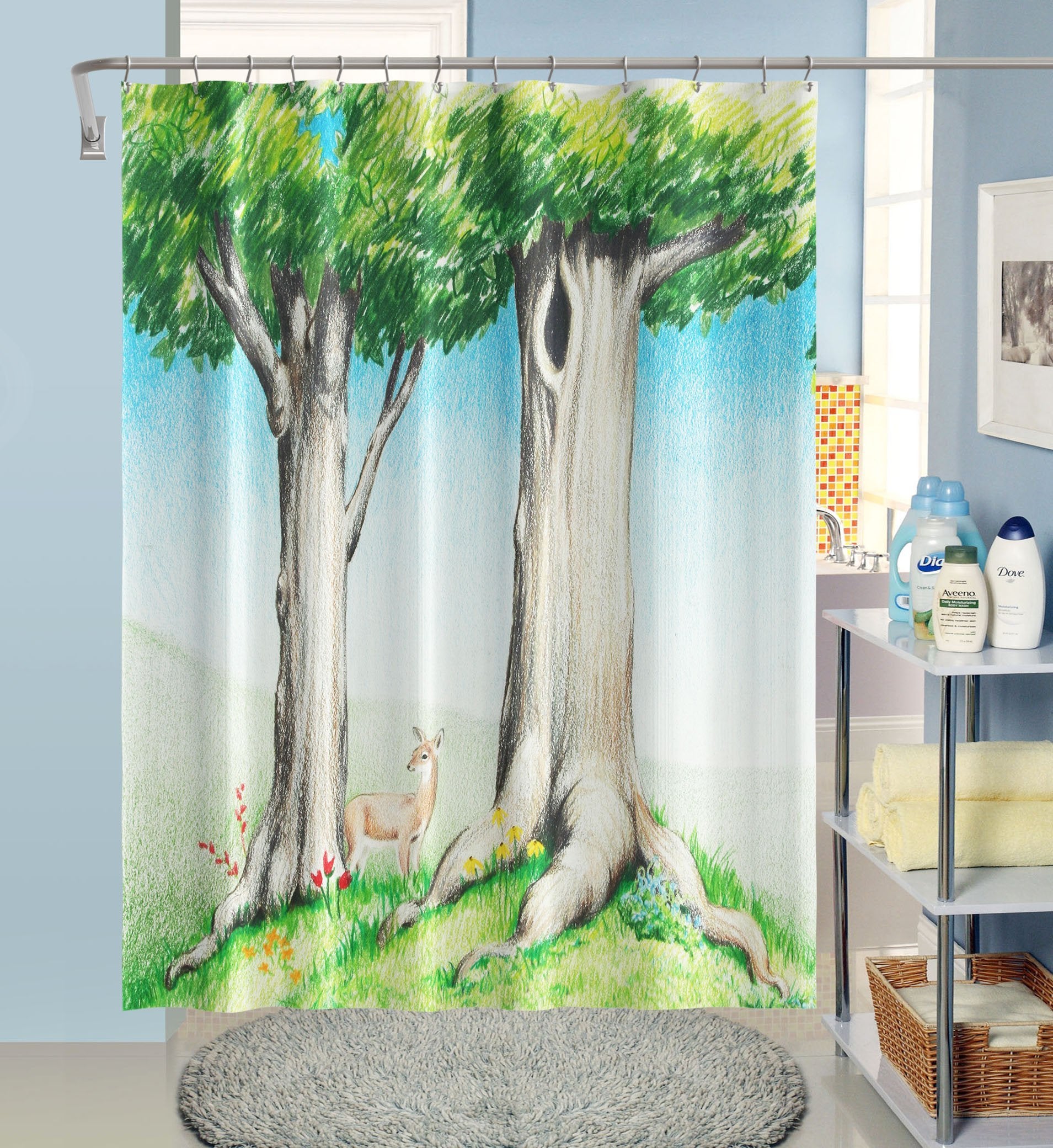 3D Doodle Tree Deer 018 Shower Curtain 3D Shower Curtain AJ Creativity Home