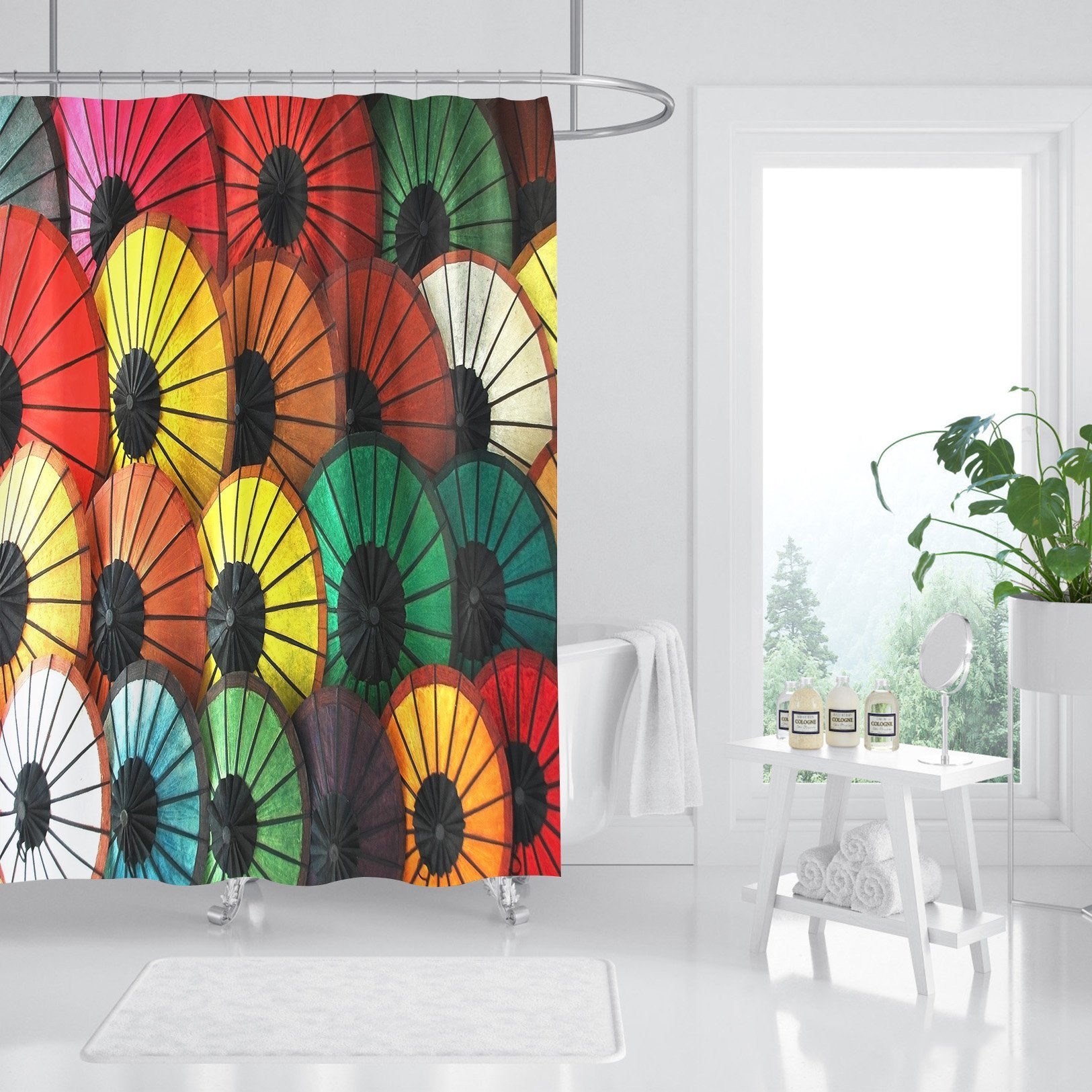 3D Colored Paper Umbrella 002 Shower Curtain 3D Shower Curtain AJ Creativity Home