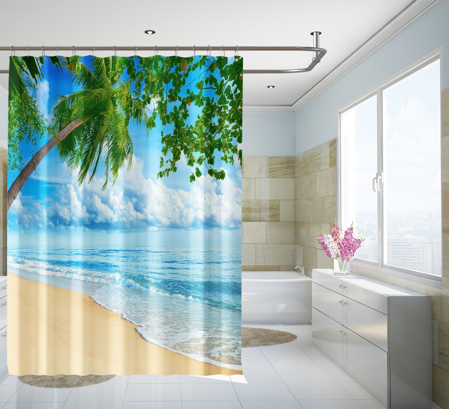 3D Beach Tree 138 Shower Curtain 3D Shower Curtain AJ Creativity Home