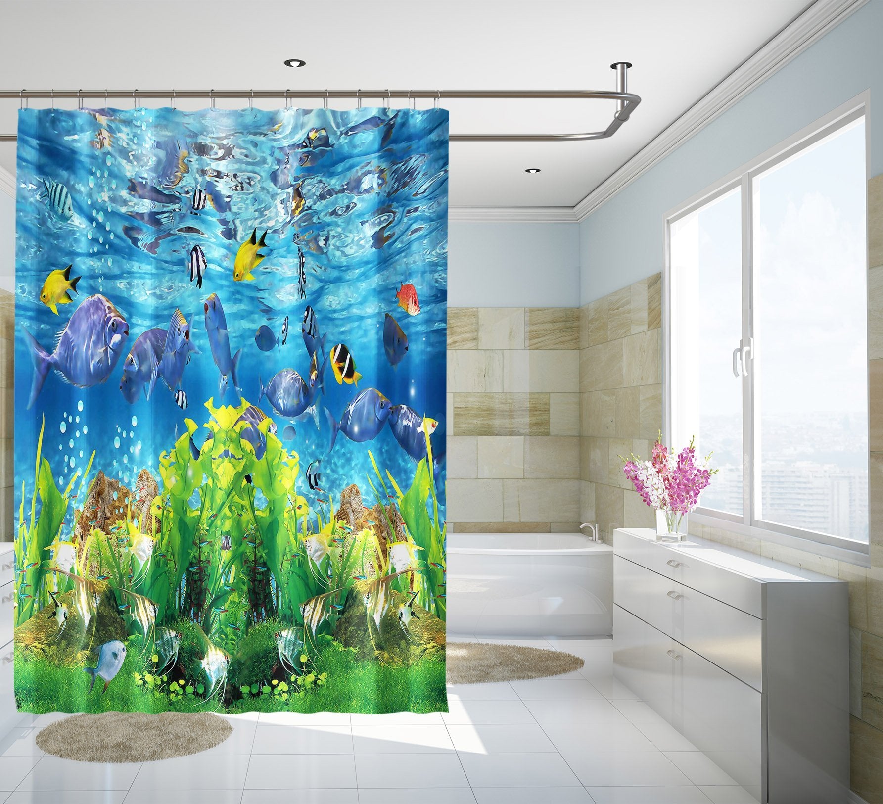 3D Seaweed Fish 058 Shower Curtain 3D Shower Curtain AJ Creativity Home