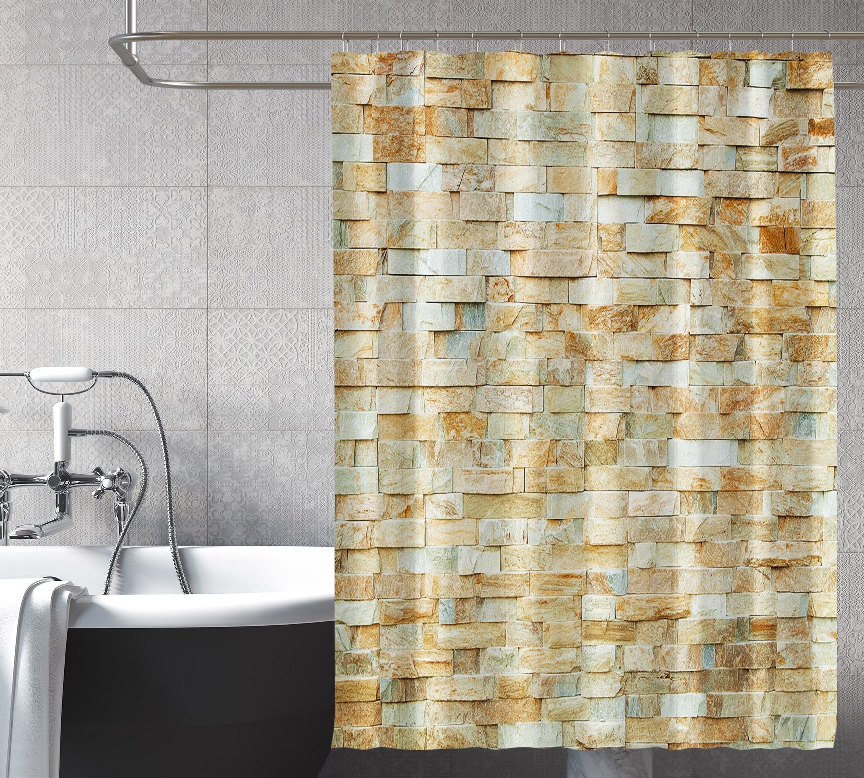 3D Stone Brick 014 Shower Curtain 3D Shower Curtain AJ Creativity Home