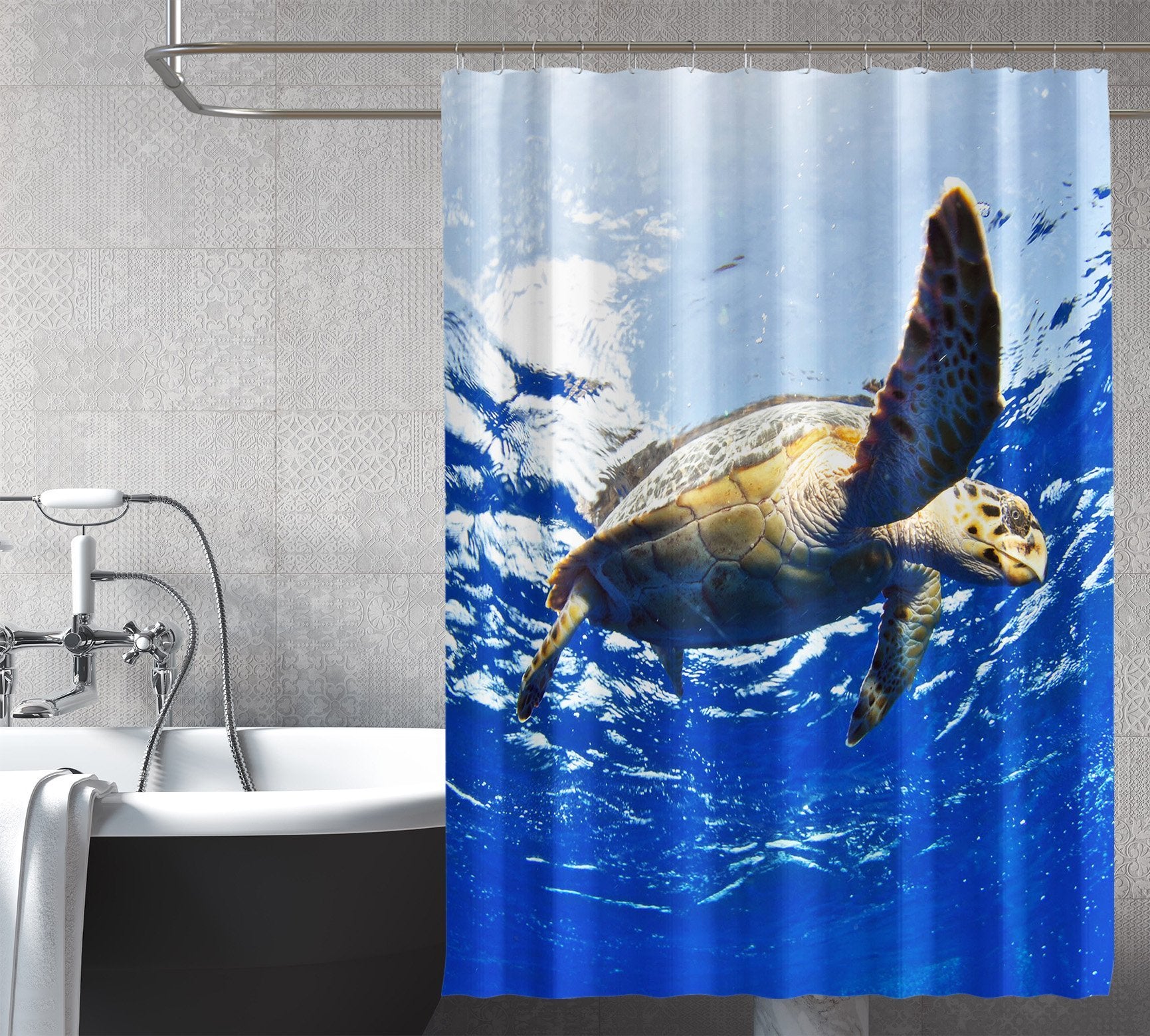 3D Turtle Swimming 085 Shower Curtain 3D Shower Curtain AJ Creativity Home