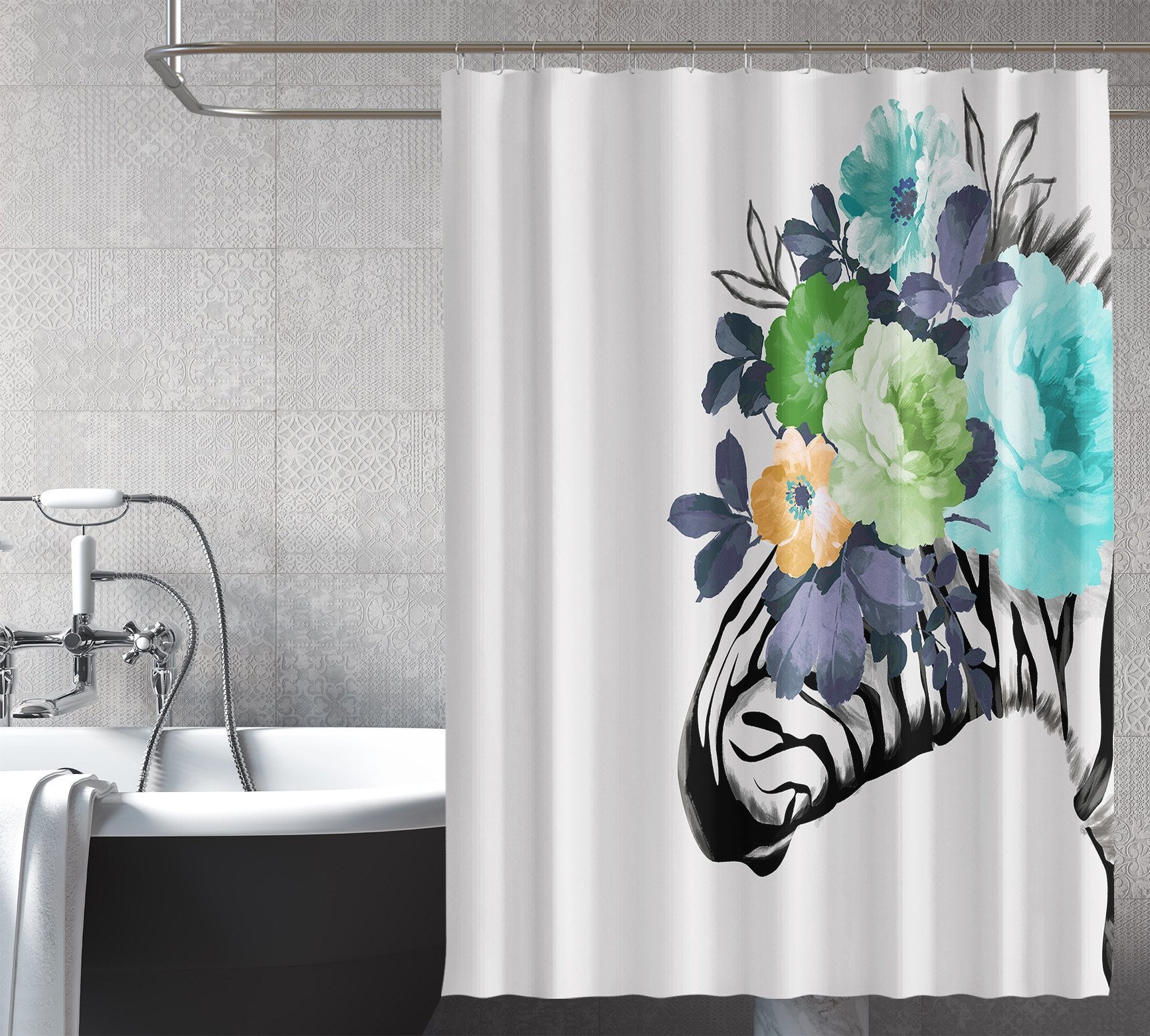 3D Zebra Flower 071 Shower Curtain 3D Shower Curtain AJ Creativity Home