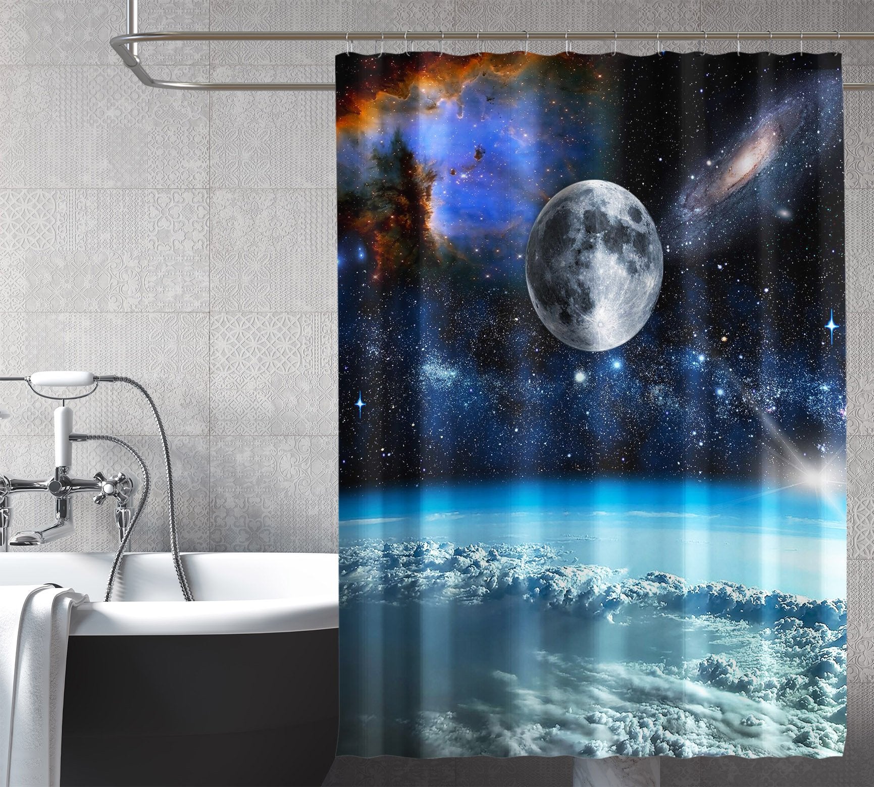 3D Space Interstellar 143 Shower Curtain 3D Shower Curtain AJ Creativity Home