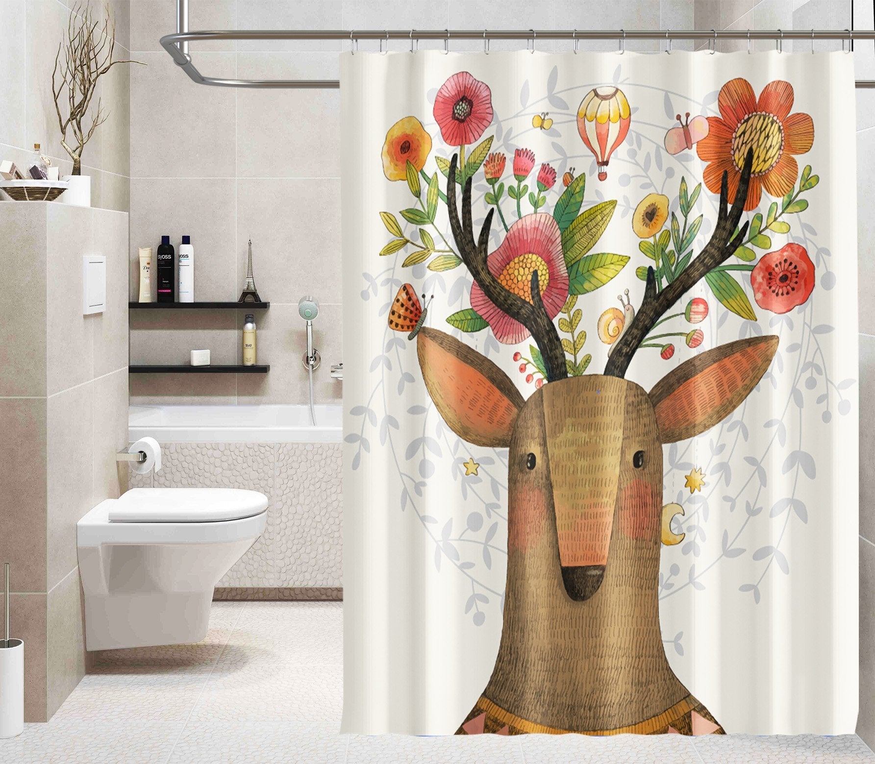 3D Antler Flower 096 Shower Curtain 3D Shower Curtain AJ Creativity Home