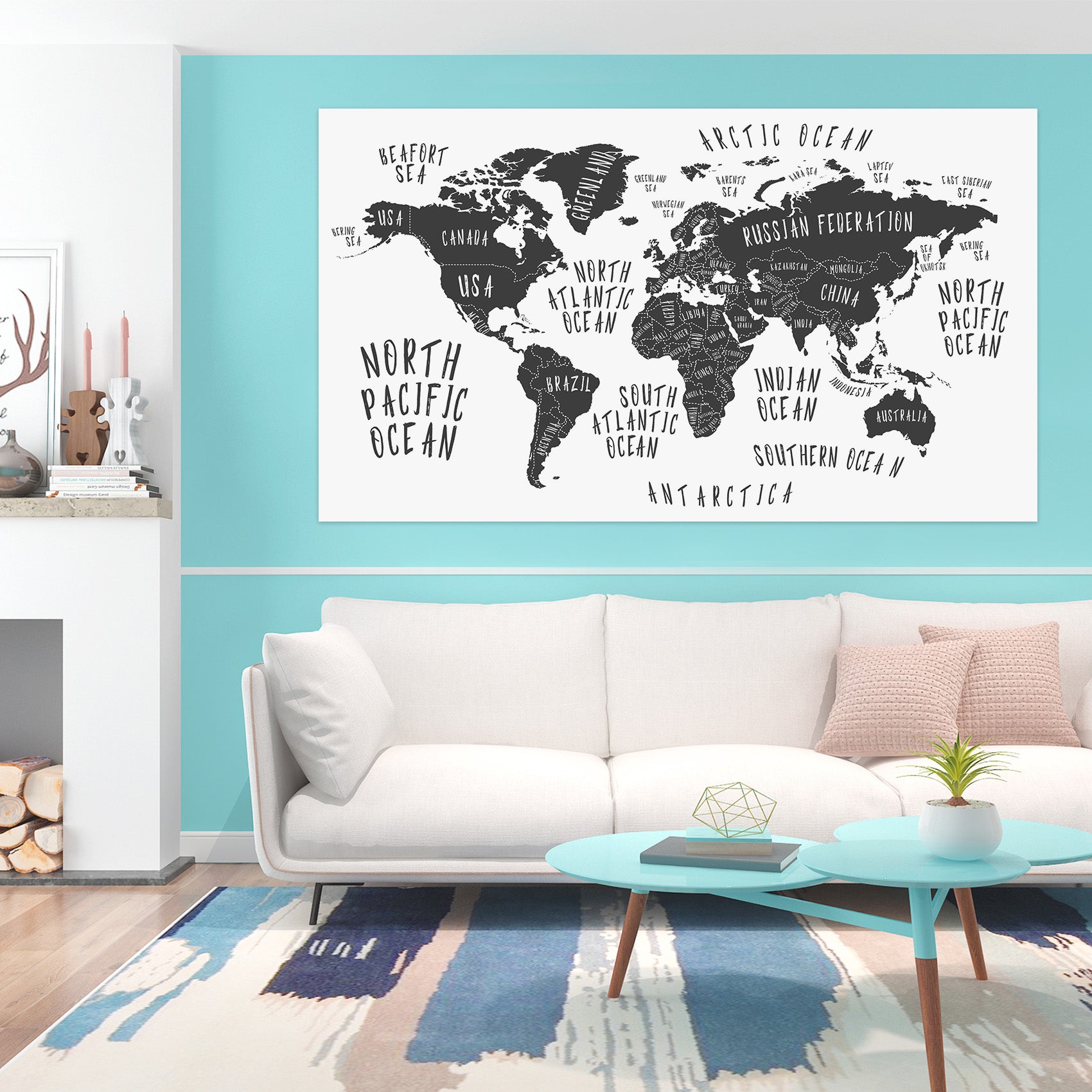 3D Black Island 266 World Map Wall Sticker