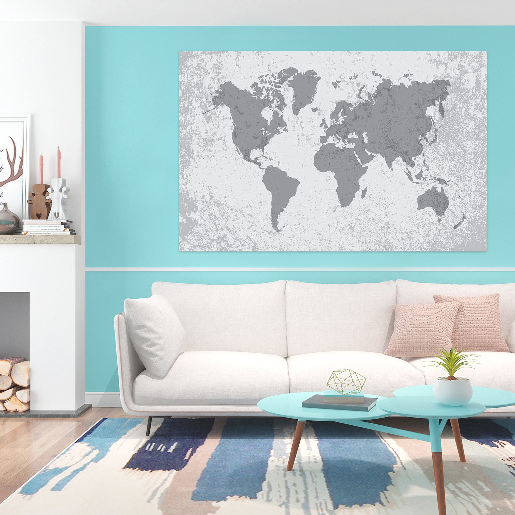 3D Gray Pattern 287 World Map Wall Sticker