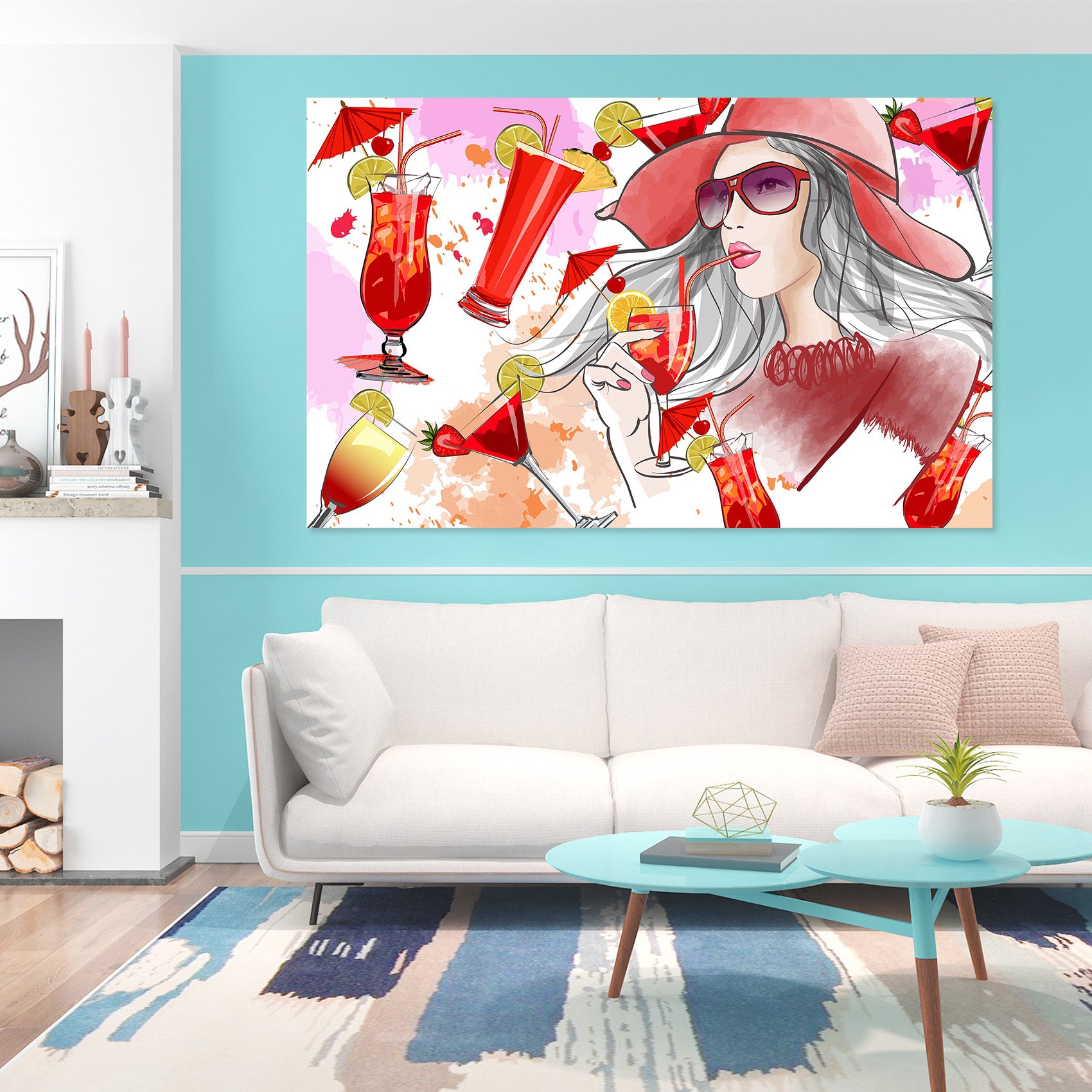 3D Red Drink Woman 1033 Wall Sticker