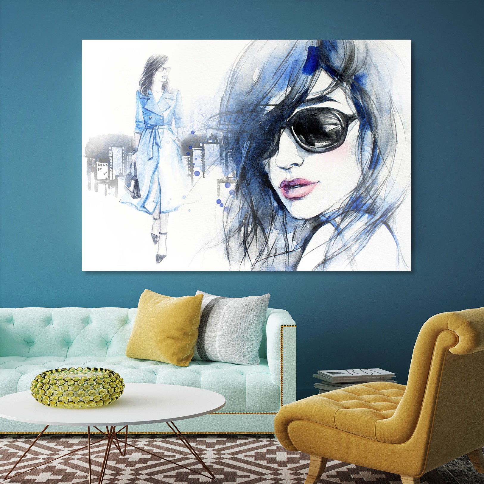 3D Blue Hair Woman 1046 Wall Sticker