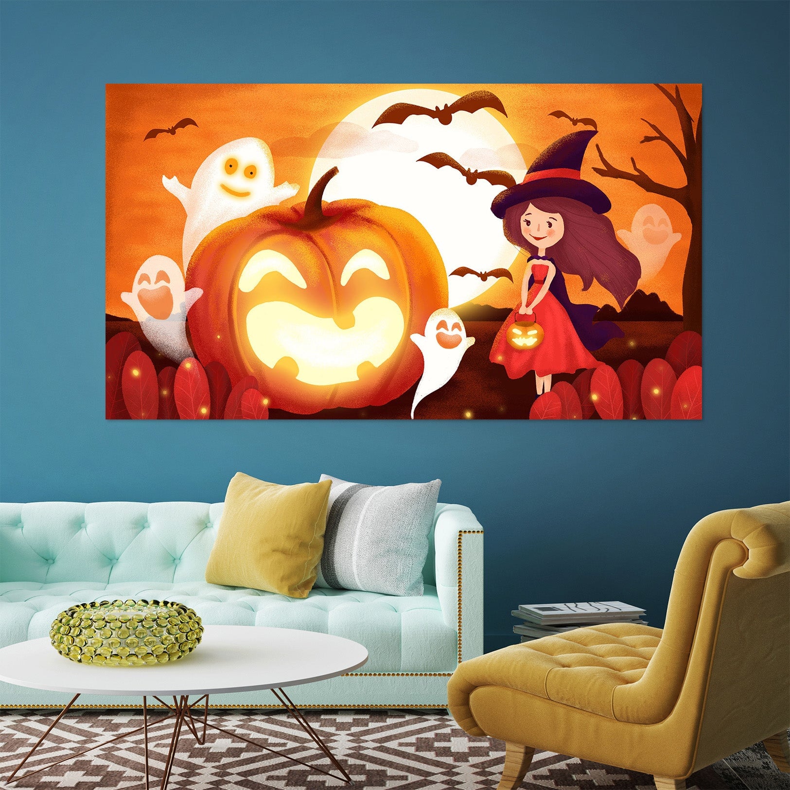 3D Moon Pumpkin Girl 007 Halloween Wall Stickers Wallpaper AJ Wallpaper 2