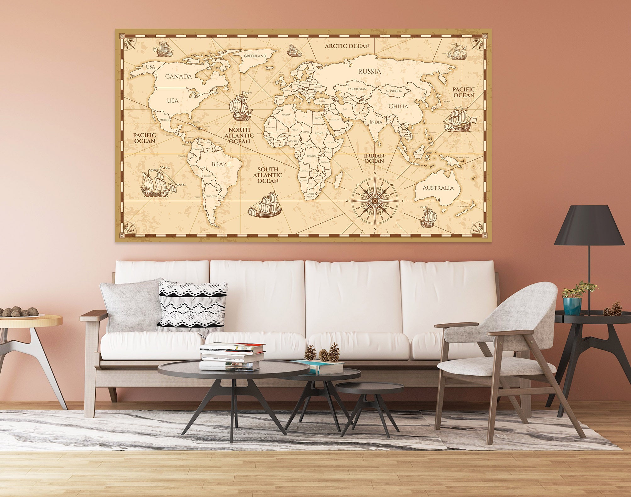 3D Sea Ship 288 World Map Wall Sticker