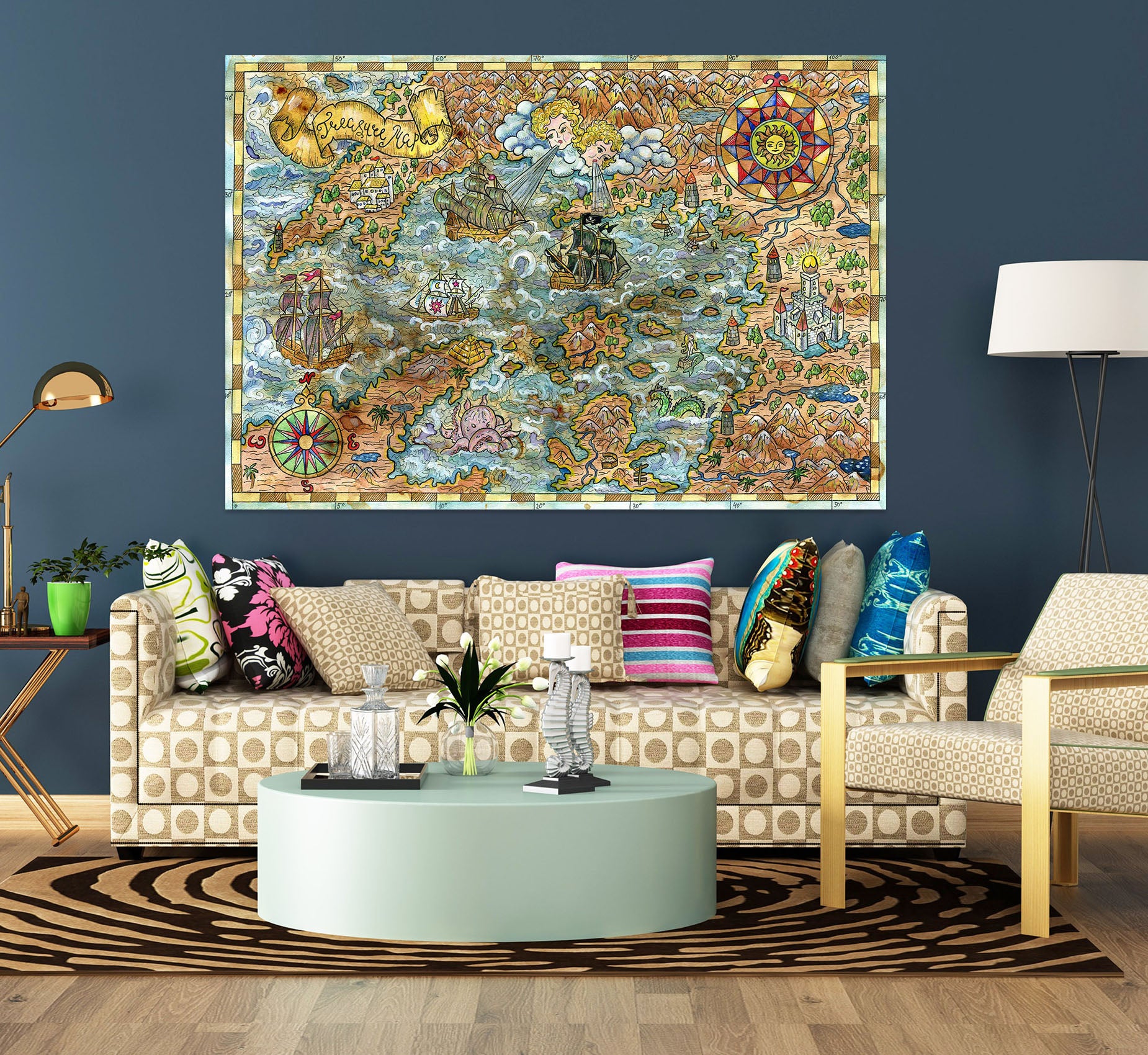 3D Mountains Rivers 263 World Map Wall Sticker