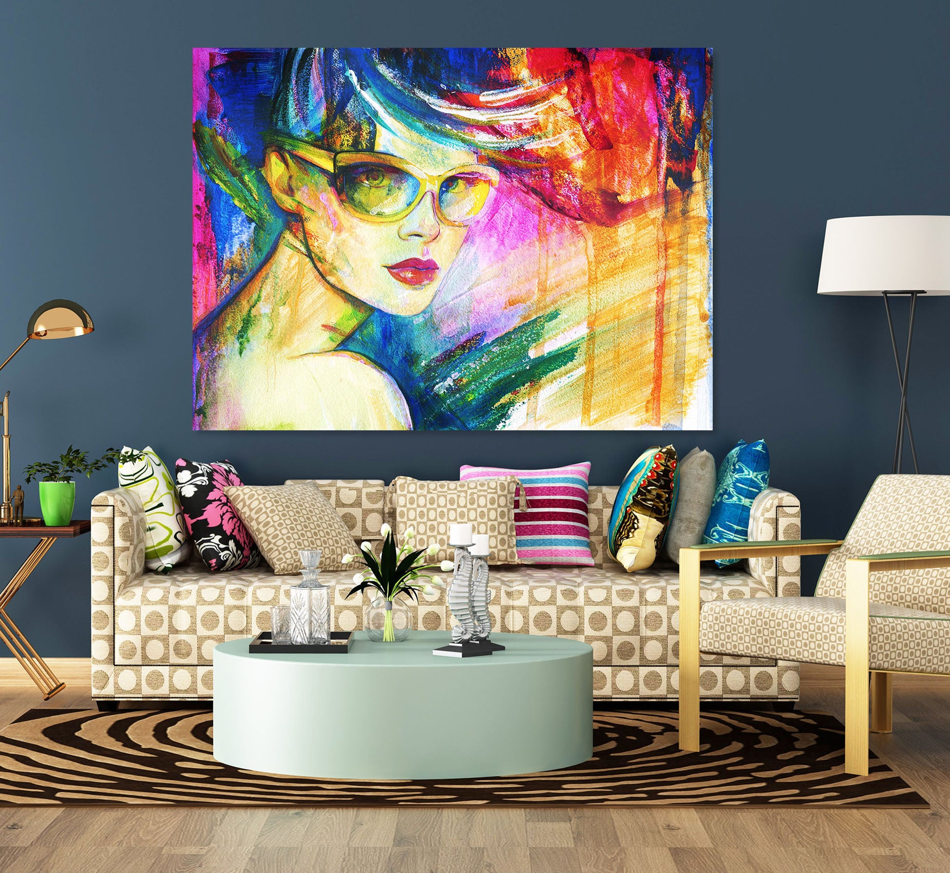 3D Colored Glasses Woman 1047 Wall Sticker