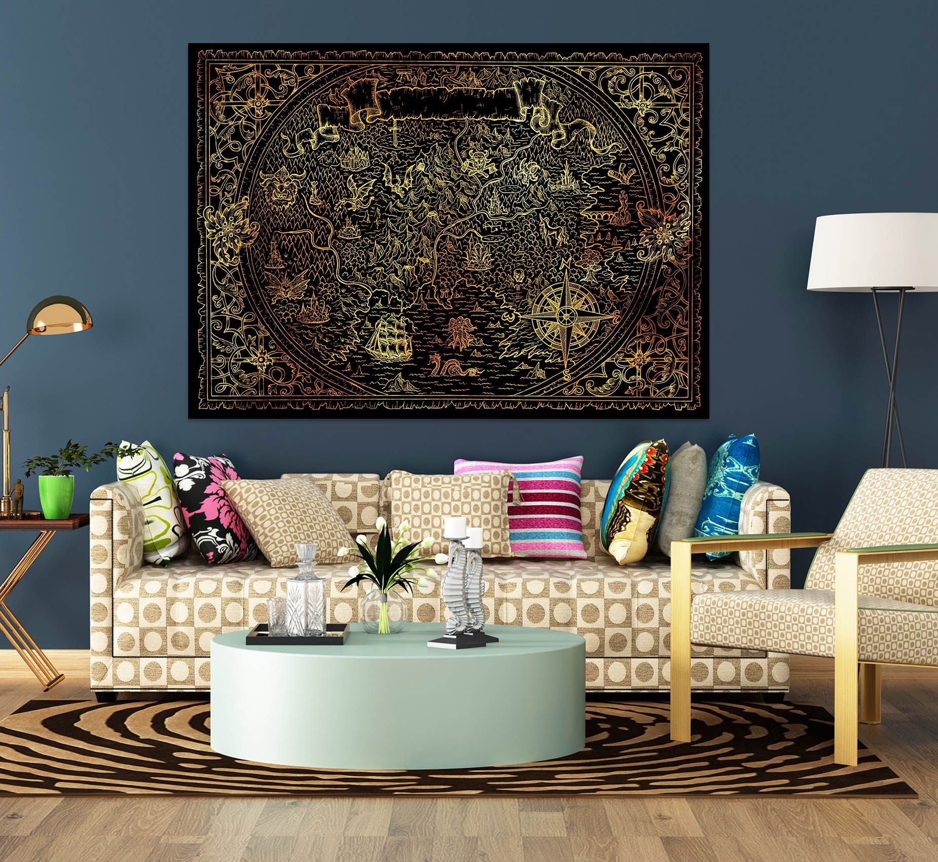 3D Golden Painting 279 World Map Wall Sticker