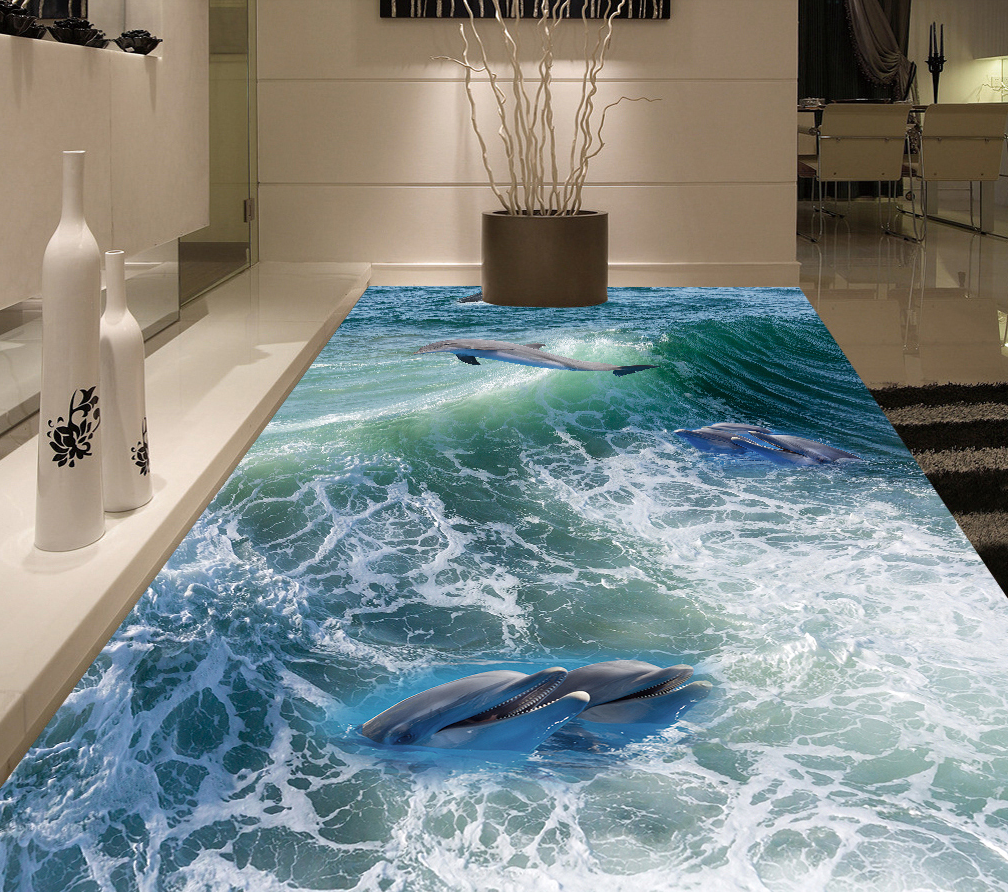 3D Waves Dolphin 565 Floor Mural Wallpaper Murals Rug & Mat Print Epoxy waterproof bath floor