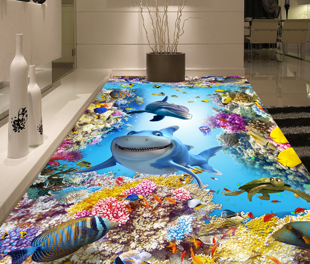 3D Happy Fish 622 Floor Mural Wallpaper Murals Rug & Mat Print Epoxy waterproof bath floor